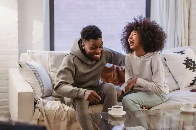 couple laughing together