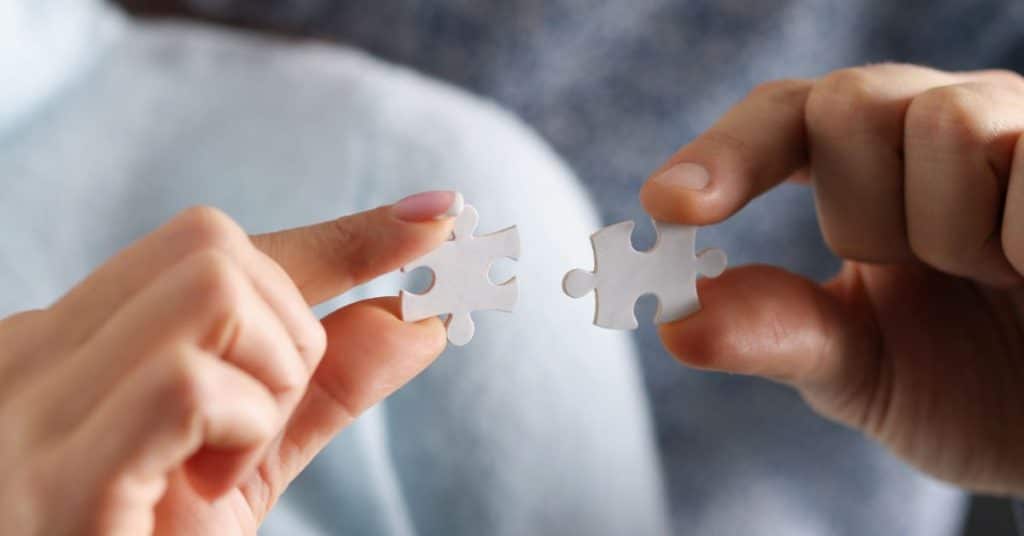 male and female with each part of the puzzle, love language